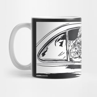 Labradoodle in a Car Linoprint Mug